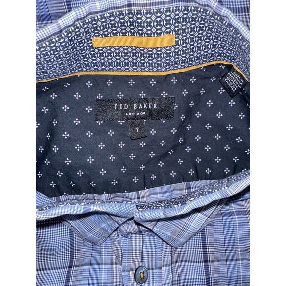 Ted Baker London Men’s Shirt Size 7 Blue Plaid Short Sleeve Button Up Casual - Picture 7 of 8